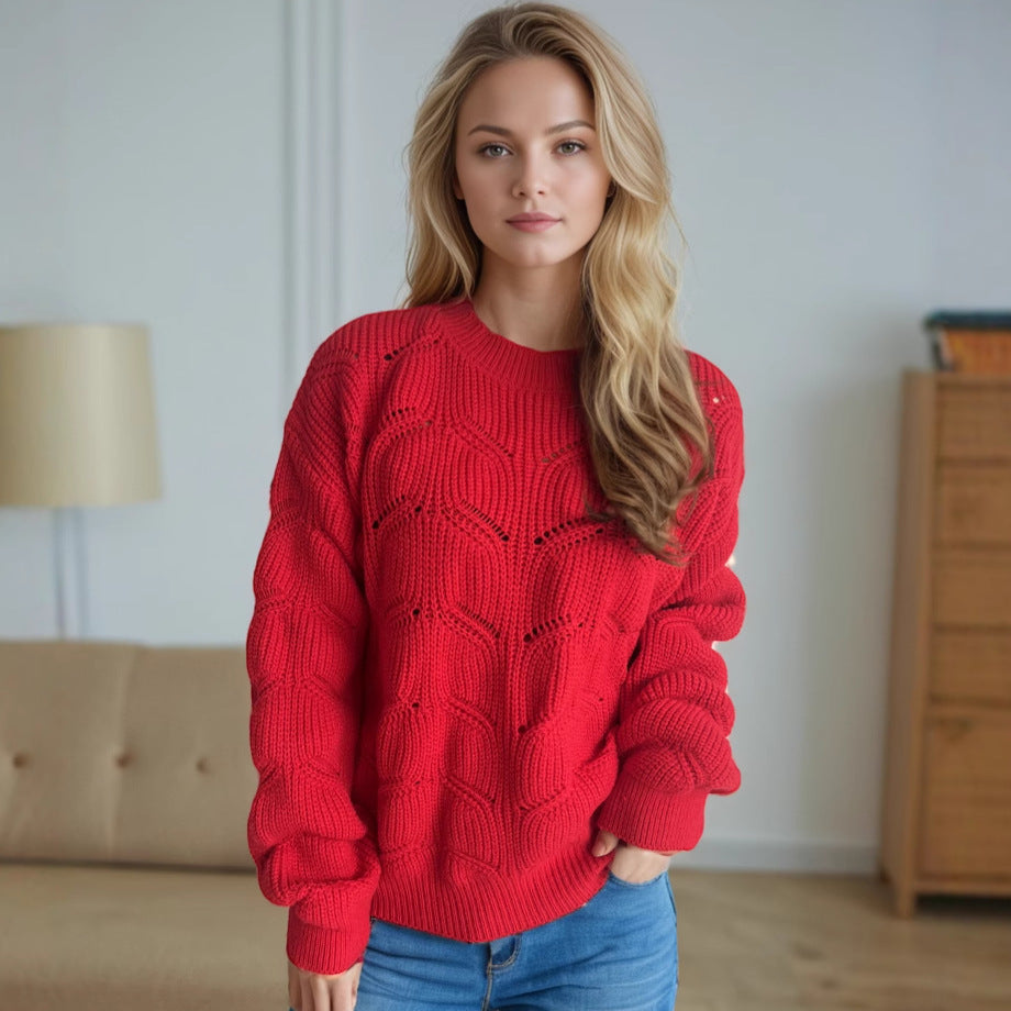 Damen Grobstrickpullover Oversized Zopfmuster Beige