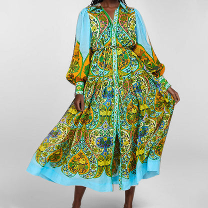 Damen Longshirt-Kleid Voluminöse Ärmel Paisley-Muster Norvielle