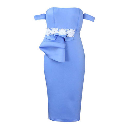 Damen Midi-Kleid Asymmetrische Träger Floralmuster