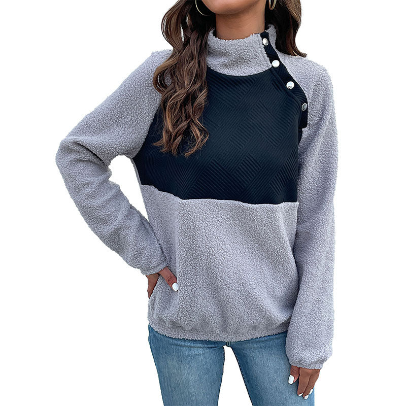 Damen Stehkragenpullover Strukturiertes Design Knopfdetail Norvielle