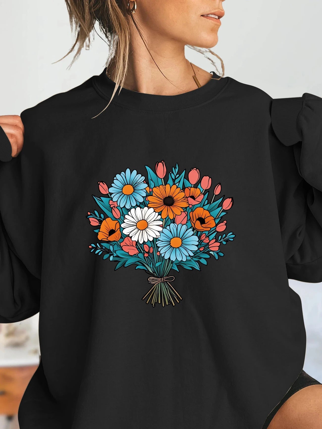Damen Oversized Sweatshirt Florale Grafik Norvielle