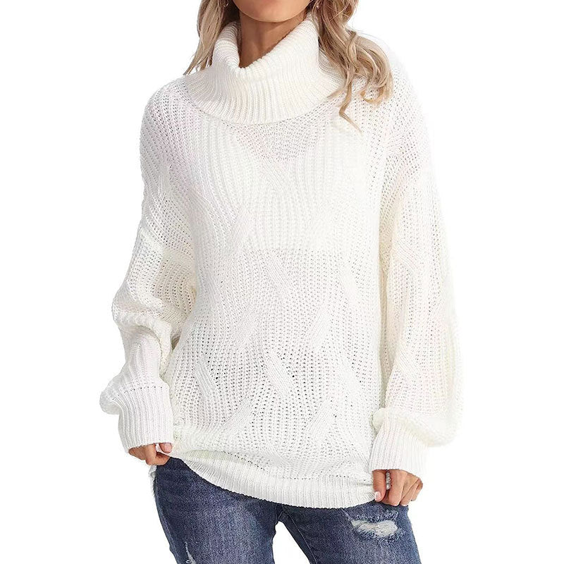 Damen Strickpullover Hochkragen Strukturmasche