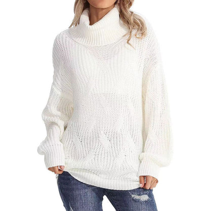 Damen Strickpullover Hochkragen Strukturmasche