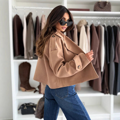 Damen Oversized Wolljacke Breiter Revers Norvielle