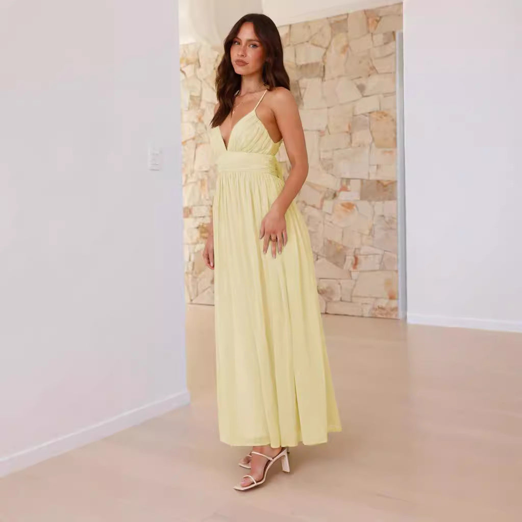 Damen Maxikleid Schmale Träger Wickel-Design Elegant