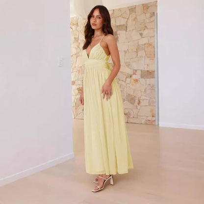 Damen Maxikleid Schmale Träger Wickel-Design Elegant