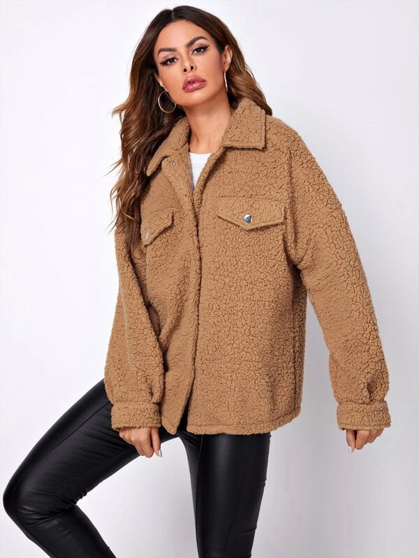 Damen Winterjacke Mit Kragen Und Taschen
