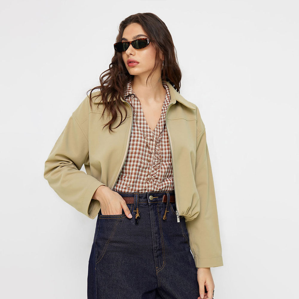Damen Kurzjacke Elastisch Reißverschluss Norvielle