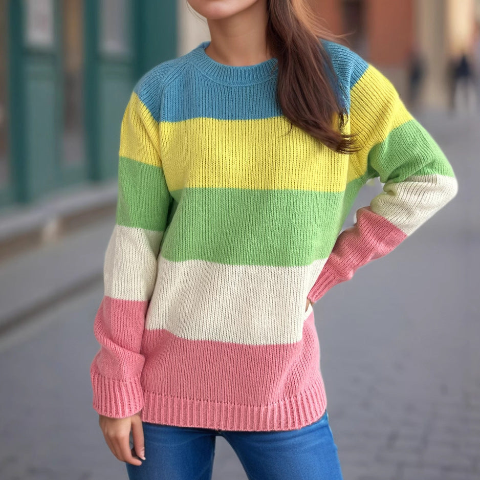 Damen Strickpullover Gestreift Bunt Lässiger Schnitt