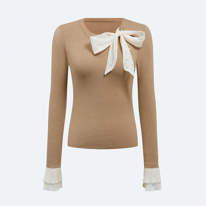 Damen Oberteil mit Schleifen-Applikation Elegantes Design Norvielle