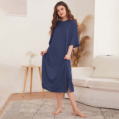 Damen Nachtkleid Lässig mit Schlitzen und Brusttasche