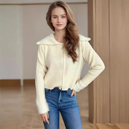 Damen Strickjacke mit Reißverschluss Norvielle Bequem Puffärmel