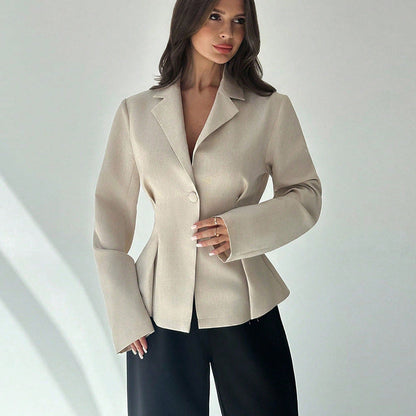 Damen Blazer Tailliert Feiner Stoff Schwarz - Norvielle