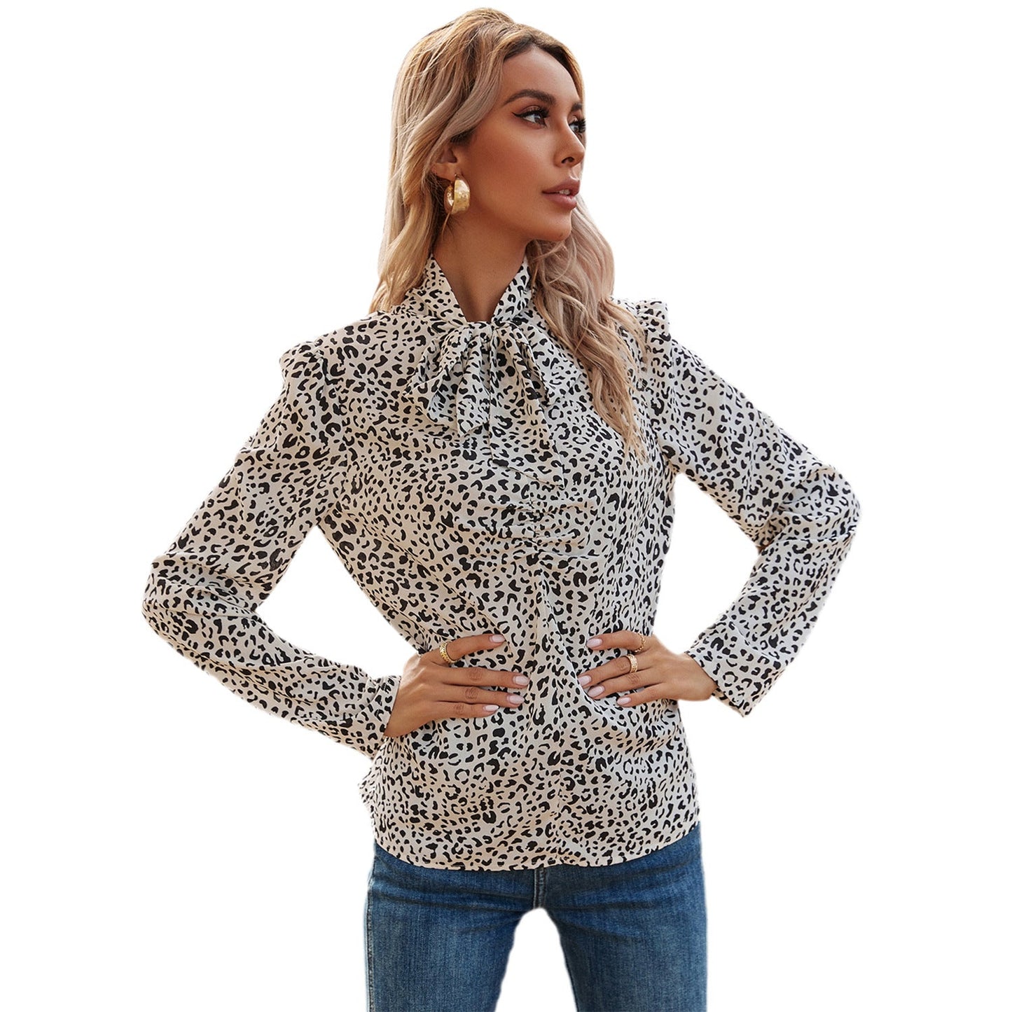 Damen Bluse Leopardenmuster Rüschendetails Elegante Bluse
