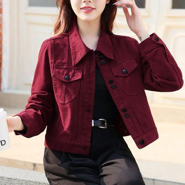 Damen Jeansjacke Klassisch Schnitt Praktische Taschen