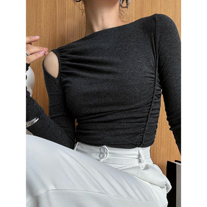 Damen Longsleeve-Shirt Asymmetrisch Raffung Norvielle