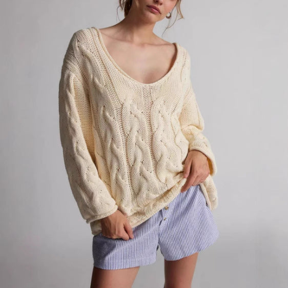 Damen Strickpullover Weites Zopfmuster Norvielle