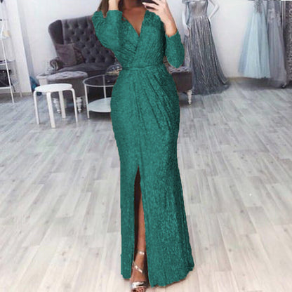 Damen Abendkleid Lang Wickelschnitt Schlitz Norvielle