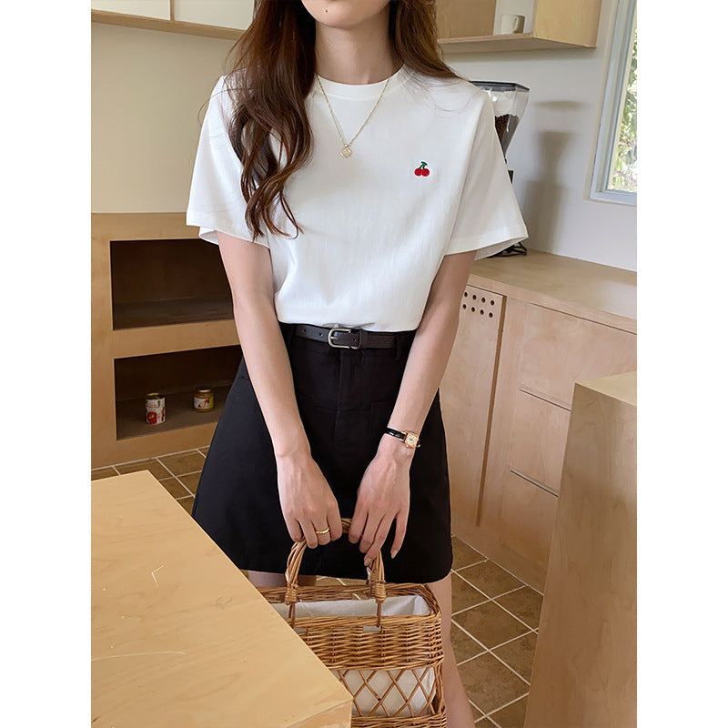 Damen T-Shirt Kurzarm Kirschmotiv - Norvielle