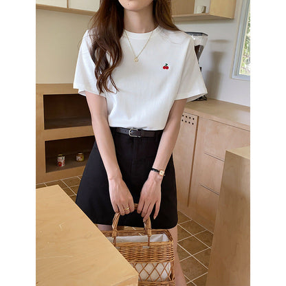 Damen T-Shirt Kurzarm Kirschmotiv - Norvielle