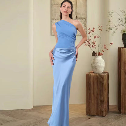 Damen Asymmetrisches Abendkleid Schimmernder Satin Norvielle