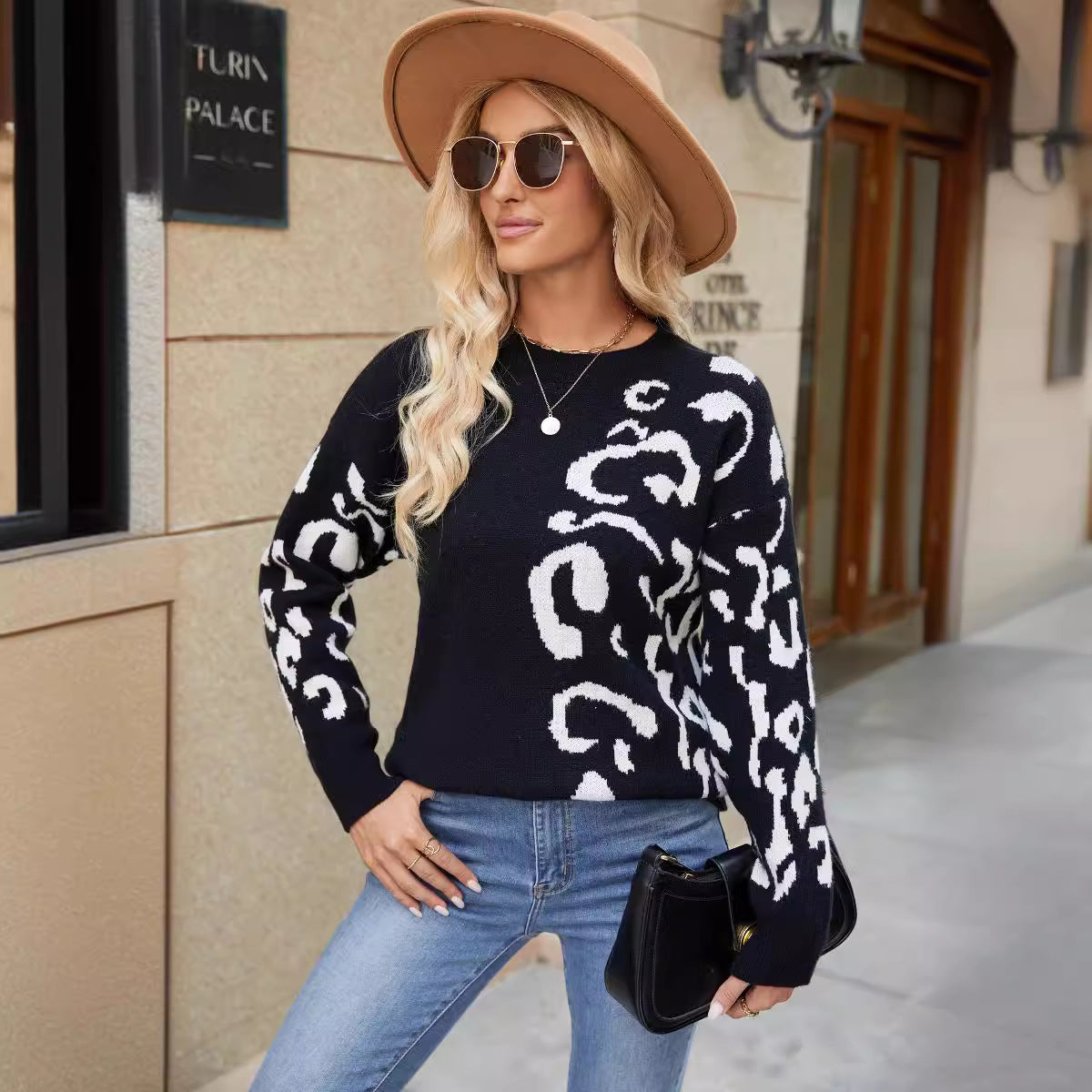 Damen Pullover Wildes Leoparden-Design Norvielle