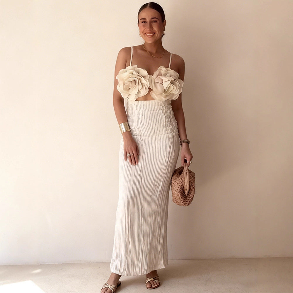 Damen Crop- Florale 3D-Blütenapplikation Eleganter Schnitt