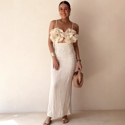 Damen Crop- Florale 3D-Blütenapplikation Eleganter Schnitt