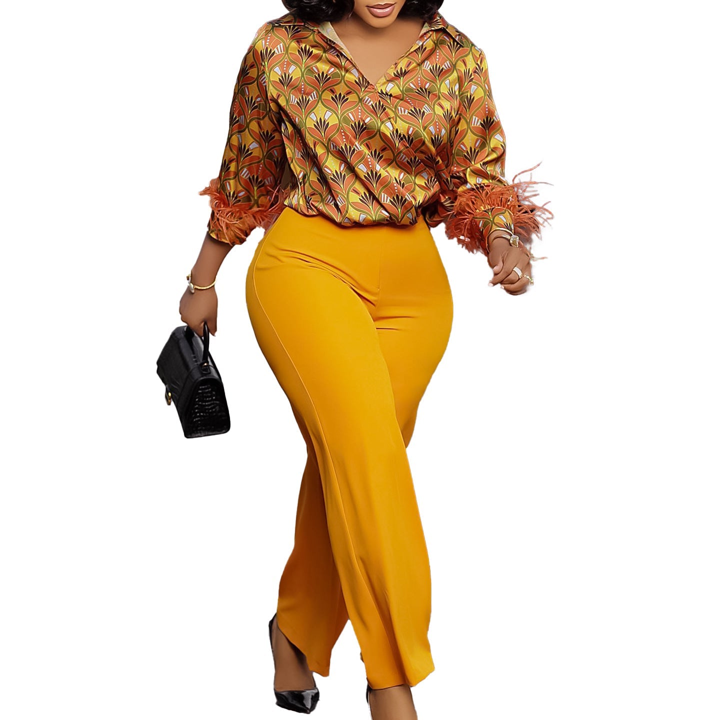 Damen Ensemble Florales Muster Elegante Details