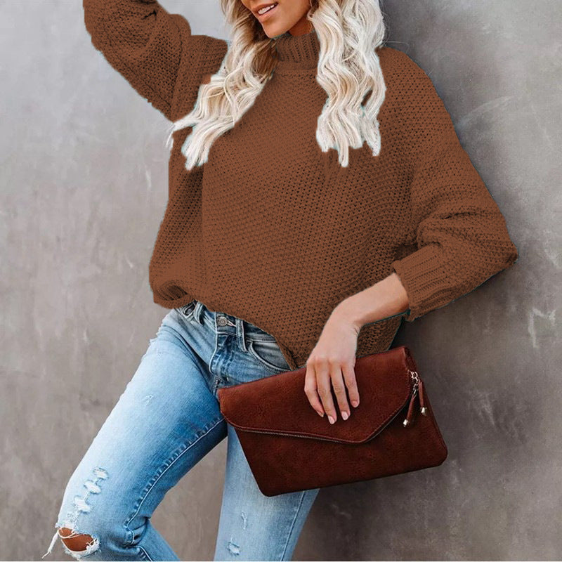 Damen Grobstrickpullover Rollkragen Lässig Norvielle