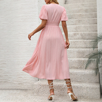 Damen Maxikleid V-Ausschnitt Knöpfe Norvielle