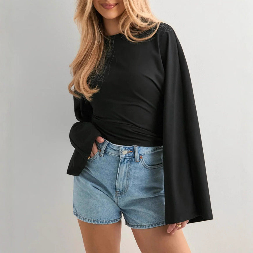 Damen Cropped Langarmshirt Weite Ärmel Norvielle