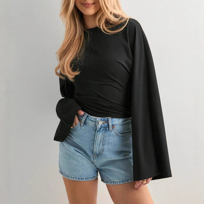 Damen Cropped Langarmshirt Weite Ärmel Norvielle