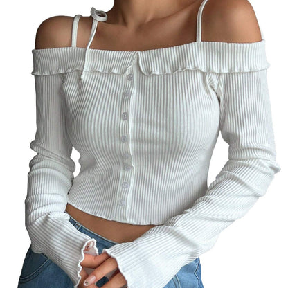 Damen Off-Shoulder-Oberteil mit Rüschendetails Cropped