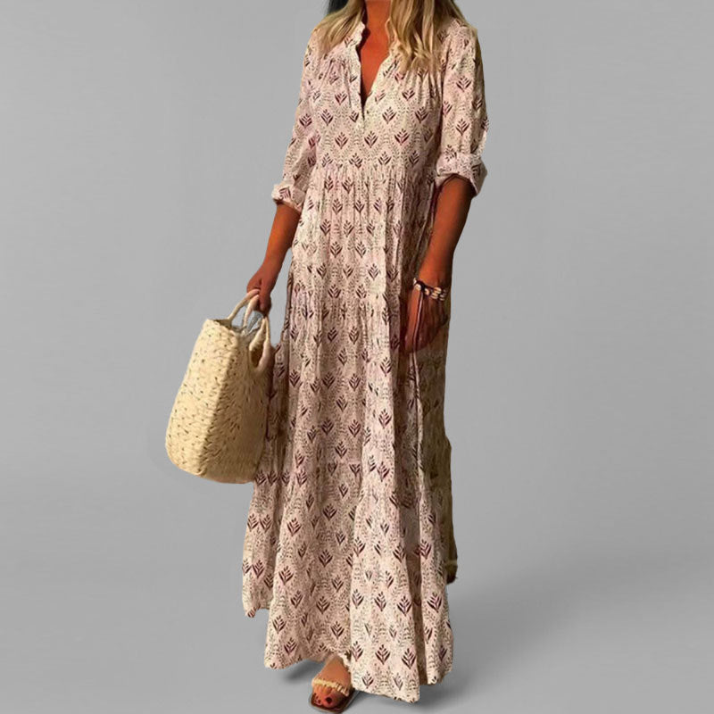 Elanira Damen Maxikleid Leicht V-Ausschnitt Vintage-Print - Norvielle