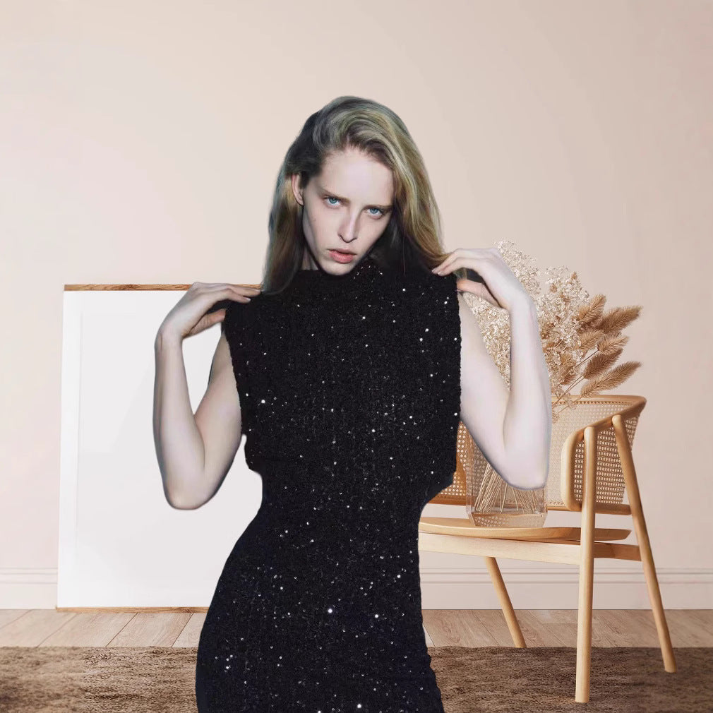 Damen Cocktailkleid Pailletten Hochgeschlossener Stehkragen Norvielle - Norvielle