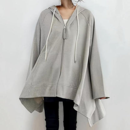 Damen Kapuzenponcho Asymmetrisch Baumwolle Taschen Beige