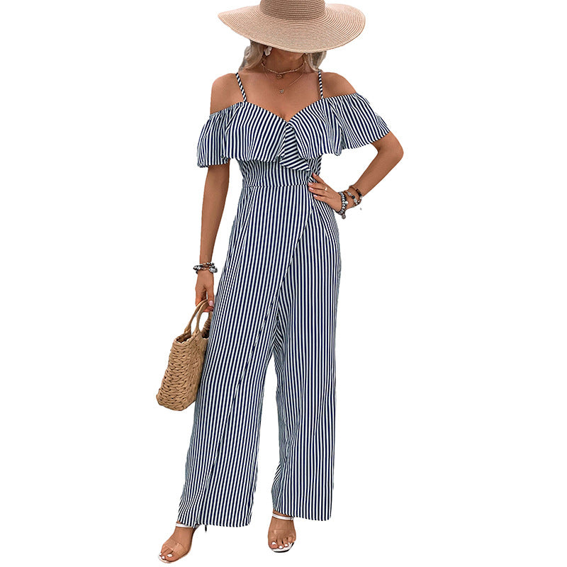Damen Jumpsuit Schulterfrei Gestreift Norvielle
