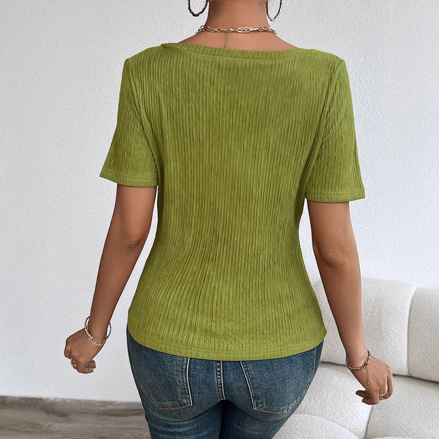 Damen Kurzarmshirt V-Ausschnitt Rippstruktur Norvielle