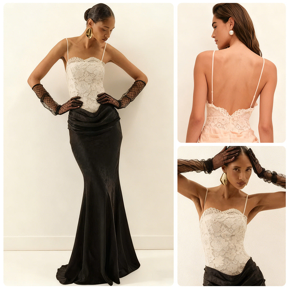 Damen Abendkleid Korsett-Design schickes Schößchen Langer Saum Schwarz - Norvielle