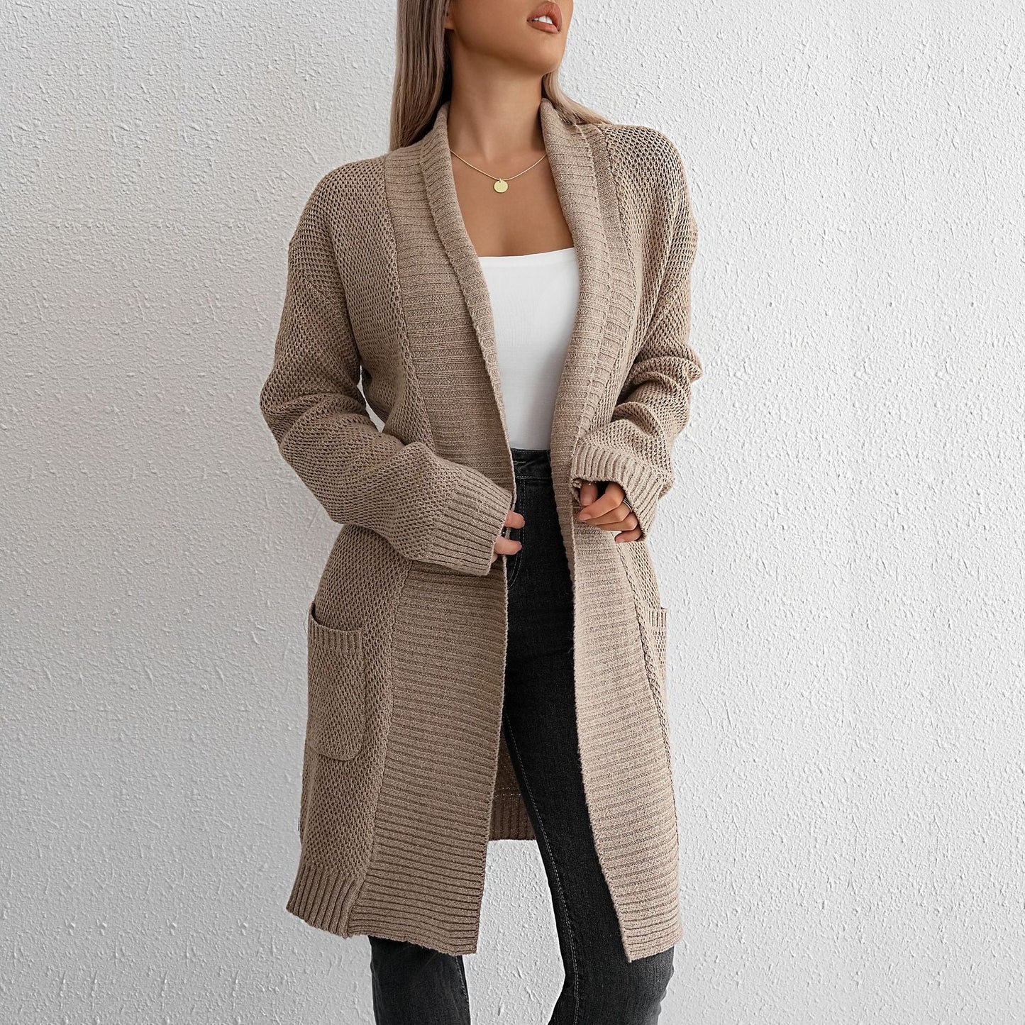 Damen Grobstrickcardigan Offener Schnitt Feine Textur Norvielle - Norvielle