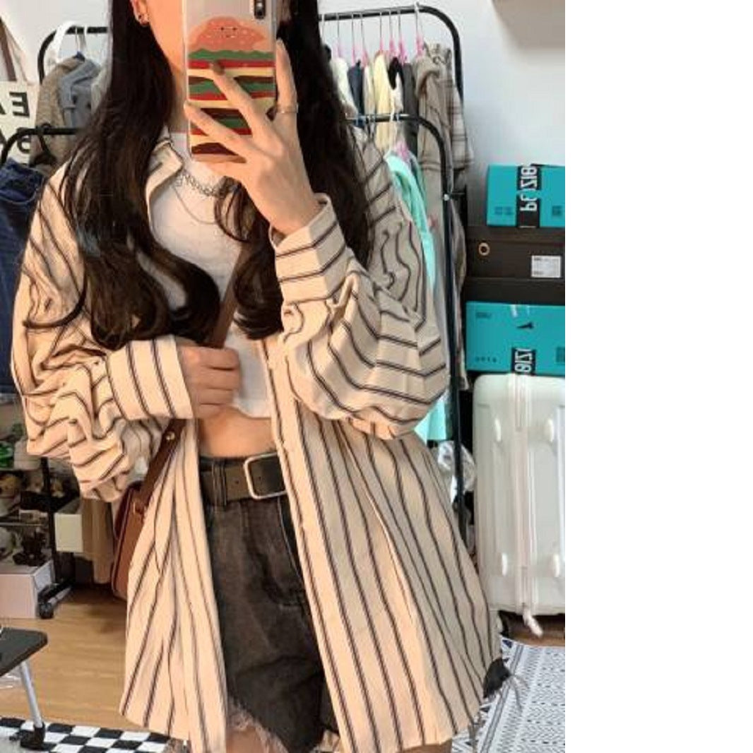 Damen Overshirt-Bluse Gestreift Lässiger Schnitt Übergroße Ärmel