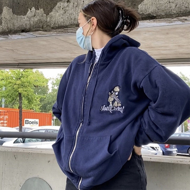 Damen Kapuzenjacke Gestickt Motiv Norvielle