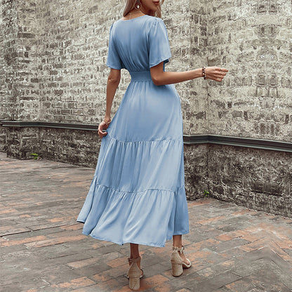 Damen Maxikleid Rüschen Details Taillengürtel Norvielle