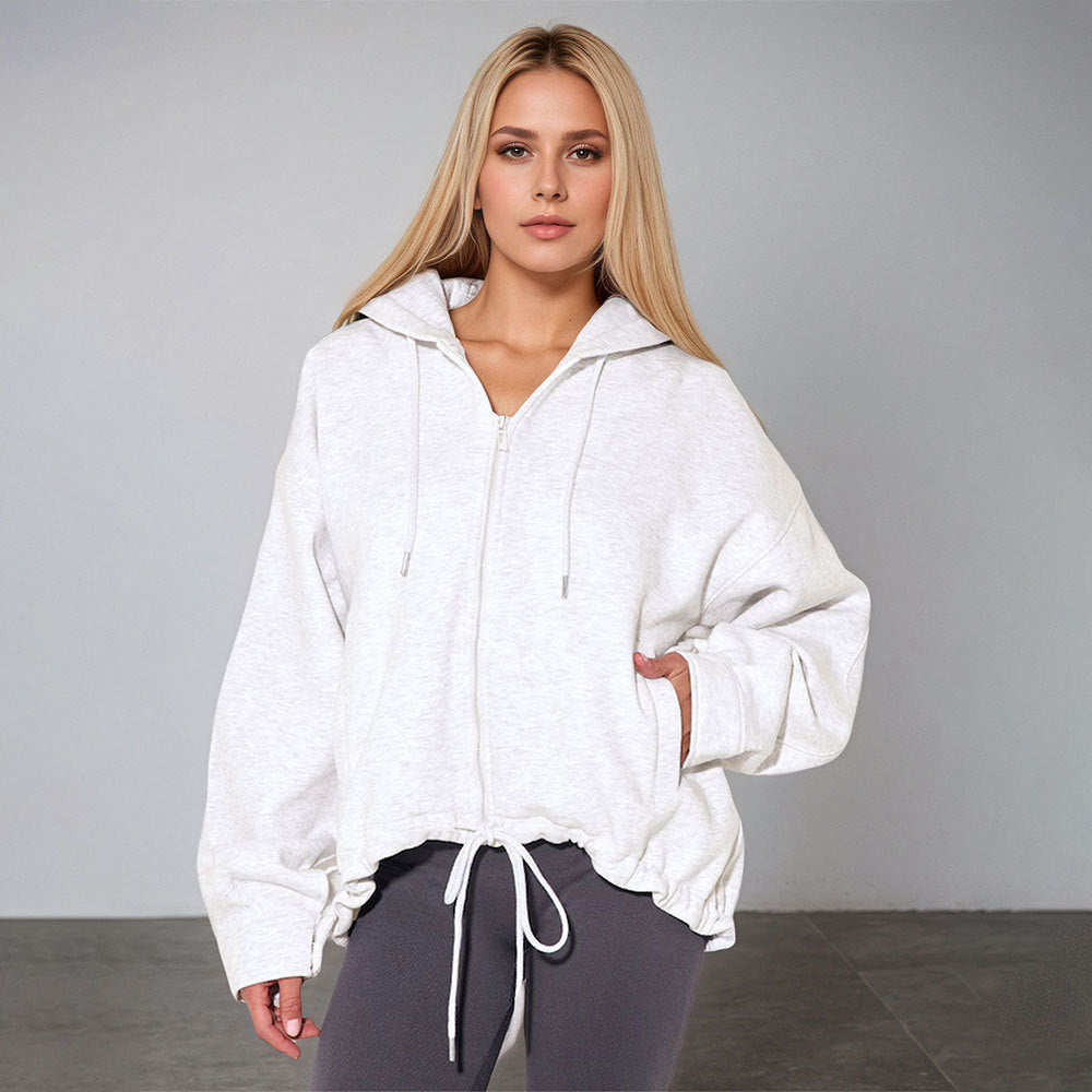Damen Oversized Kapuzenpullover mit Kordelzug und Taschen - Norvielle