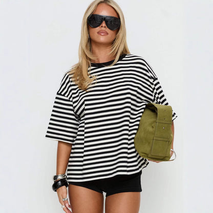 Damen T-Shirt Gestreift Rundhalsausschnitt Locker Norvielle