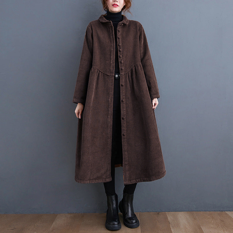 Damen Corduroy Mantel A-Linie Midi-Länge