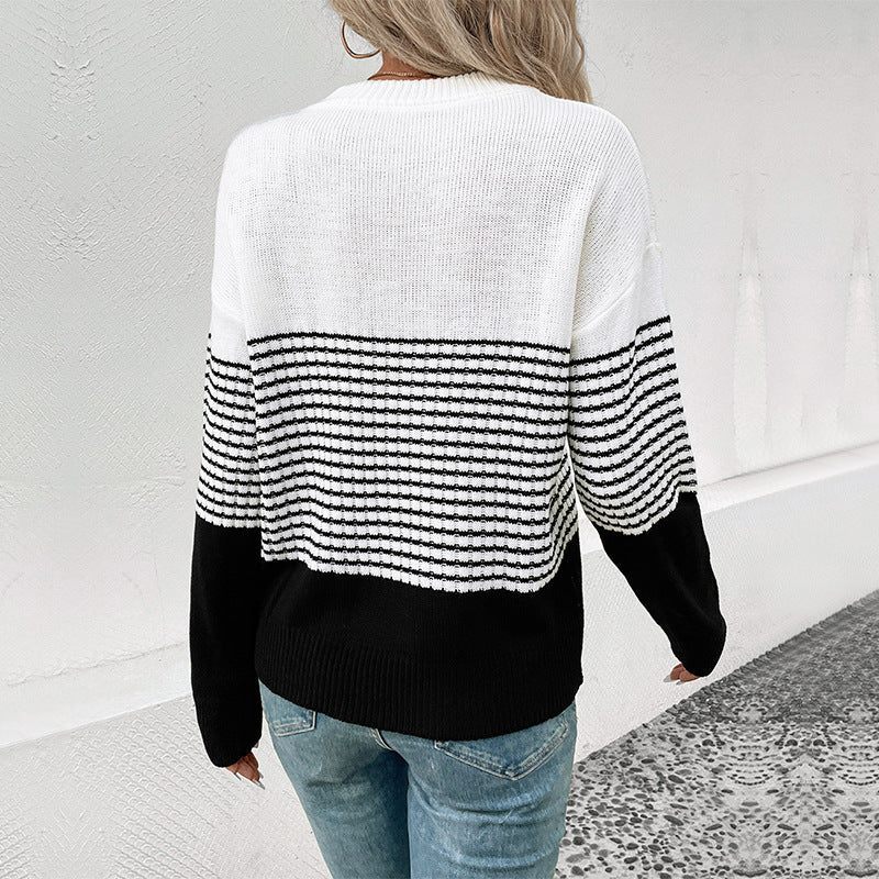 Damen Strickpullover Lässig Weit Gestreift Beige