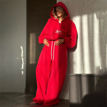 Damen Sweat-Hosenanzug mit Kapuzenjacke Lässig Schwarz - Norvielle