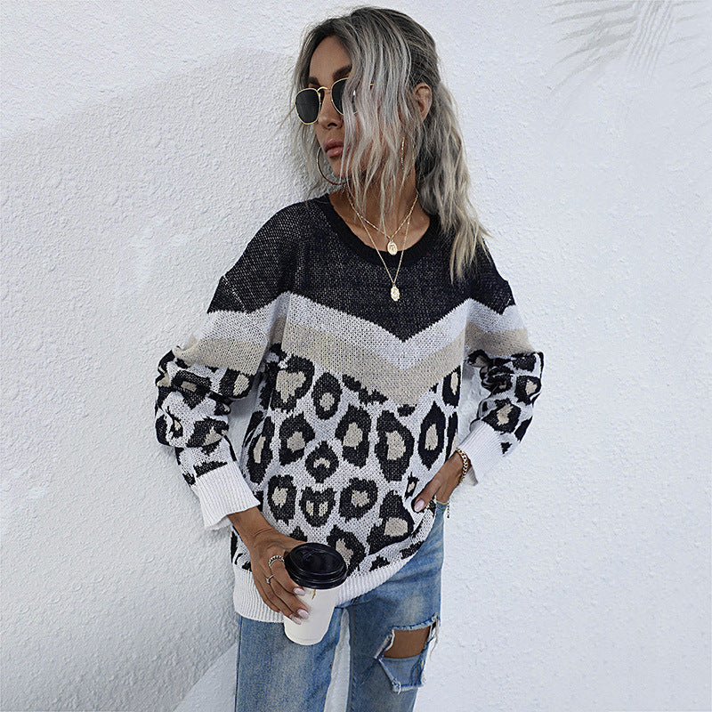 Damen Strickpullover Leopardenmuster Grafisches Design - Norvielle